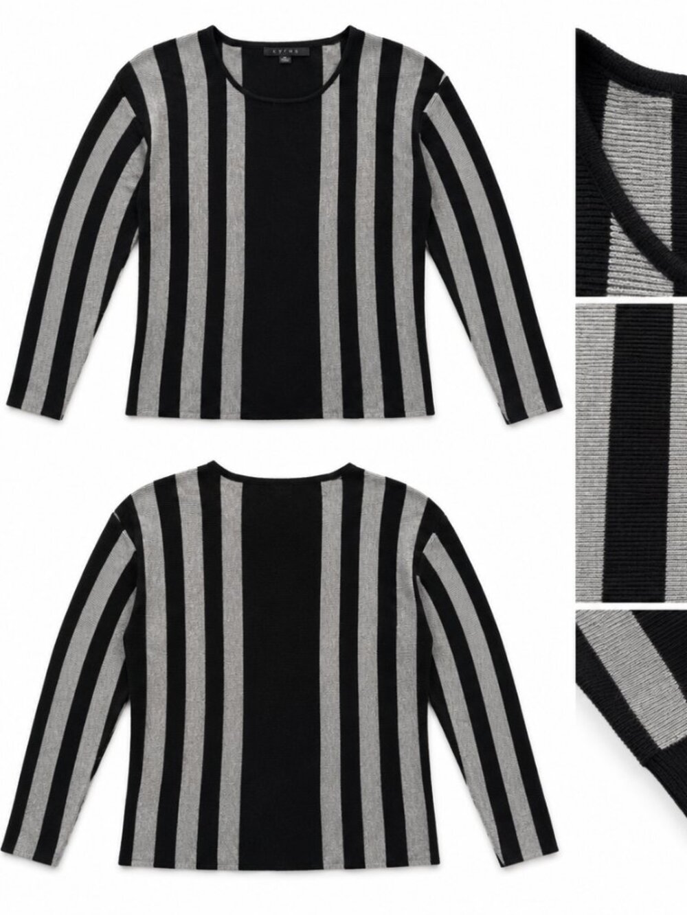 Cyrus Black & Gray Striped Knit Sweater Top – Size Medium